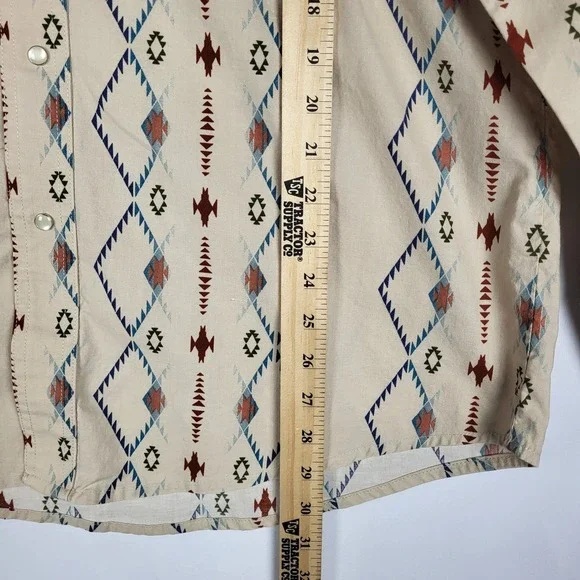 Vintage Wrangler Pearl Snap Shirt Mens XL Tan Long Sleeve Aztec Western Rodeo